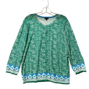 Talbots Cardigan XL Green Button Up Round Neck Lightweight Cottage